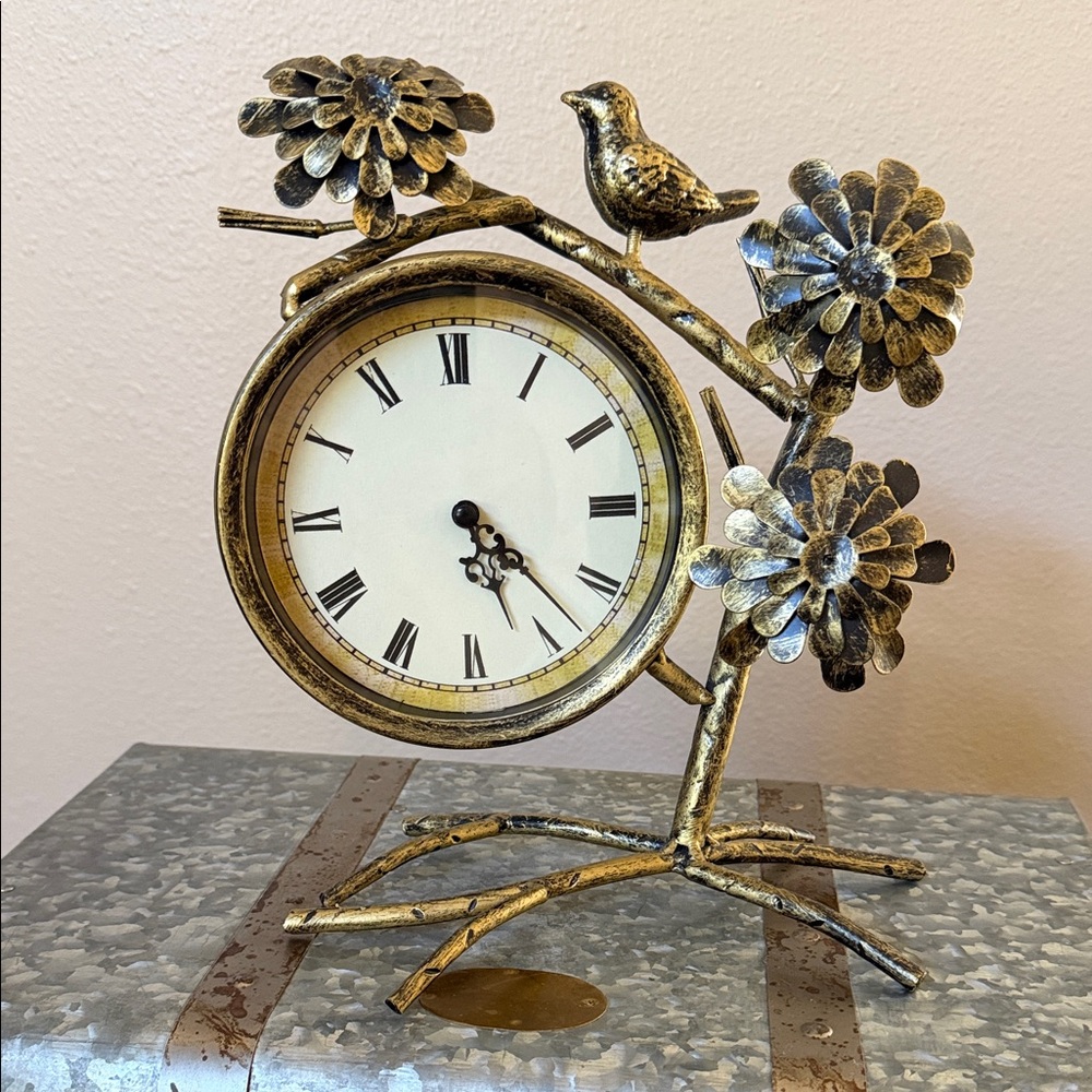 Vintage Gold Brass Floral Decorative Table Clock Pier 1